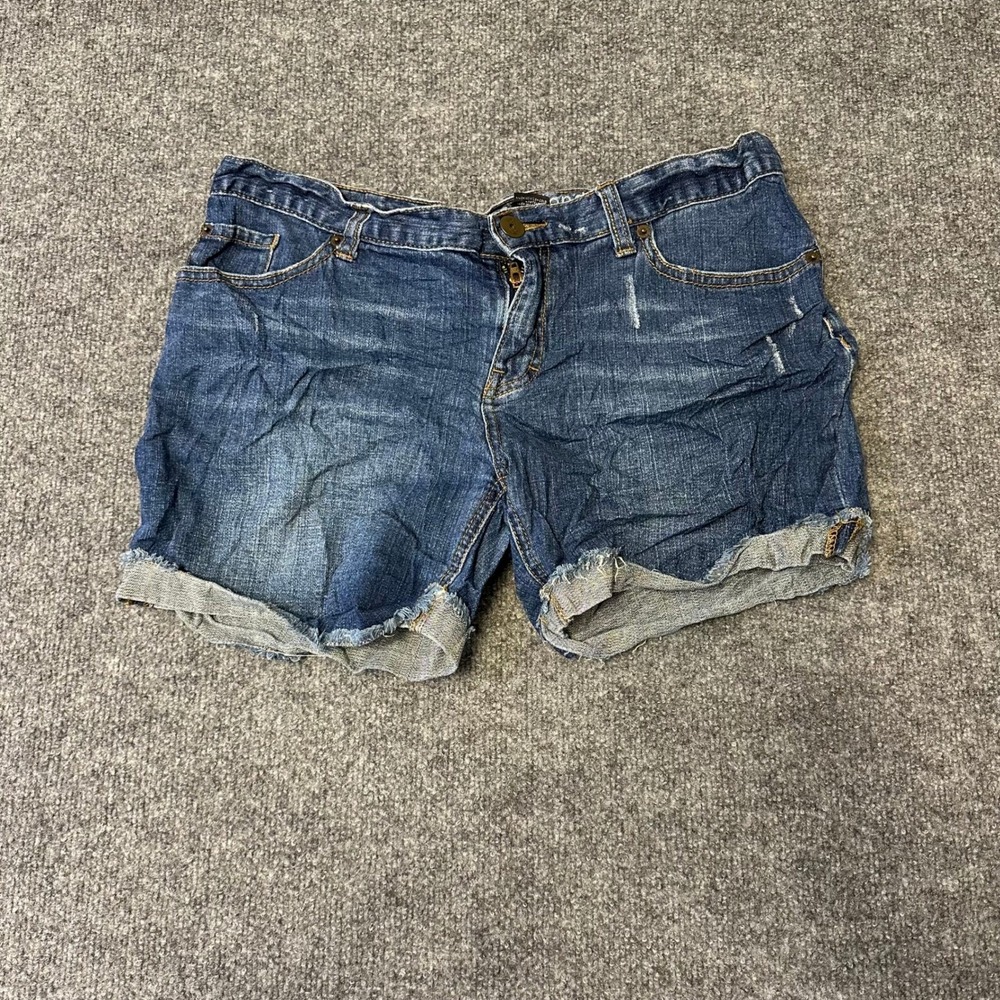 Mossimo Jean Shorts Womens Size 8 Blue Cuffed Distressed Raw Hem Casual Denim